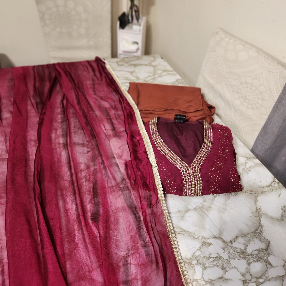 Elegant Maroon and Gold Embellished Outfit